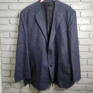 Oak Hill Mens Blazer 3XL Linen Blend Suit Jacket Sport Coat Blue Plaid Gingham